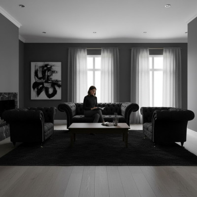 Luxury Black Complete Chesterfield Sofa Set Living Room Armchair New