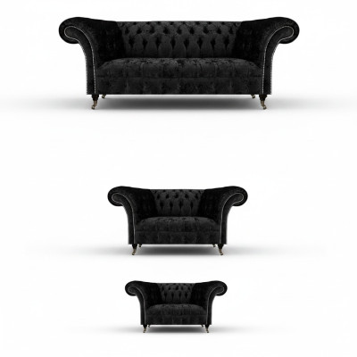 Luxury Black Complete Chesterfield Sofa Set Living Room Armchair New