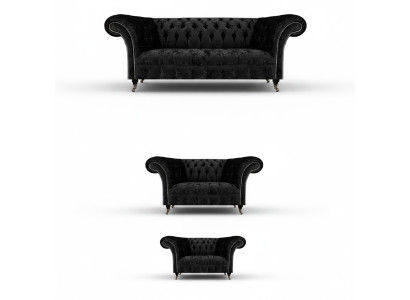 Luxury Black Complete Chesterfield Sofa Set Living Room Armchair New