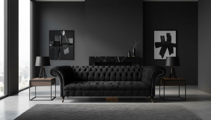 Living room Chesterfield four-seater sofa couch upholstered furniture new.