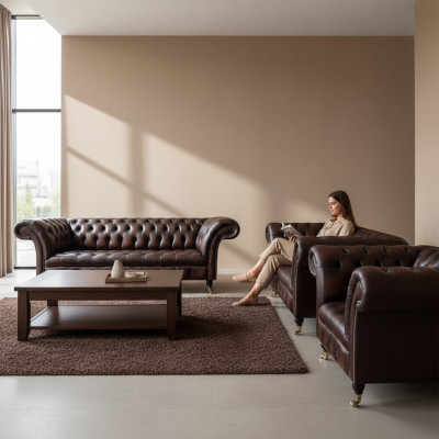 Living room upholstered furniture Chesterfield sofas couch leather luxury sofa set