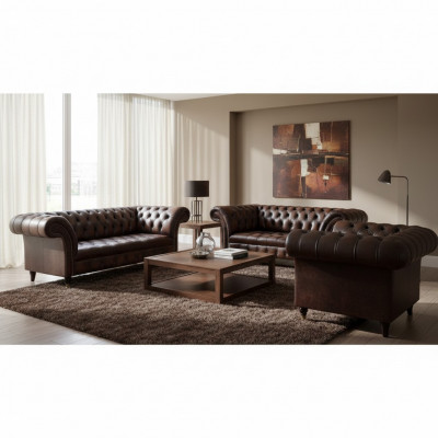 Living room upholstered furniture Chesterfield sofas couch leather luxury sofa set