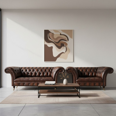 Chesterfield Brown Sofa Set Three-Seater Sofa Couch Two-Seater Living Room New