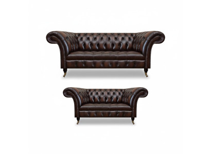 Chesterfield Brown Sofa Set Three-Seater Sofa Couch Two-Seater Living Room New