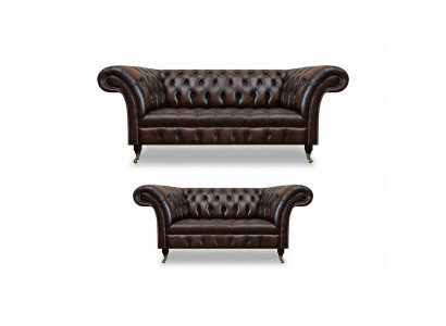 Chesterfield Brown Sofa Set Three-Seater Sofa Couch Two-Seater Living Room New
