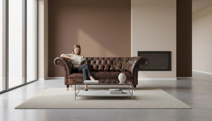 Chesterfield Three-Seater Sofa Couch Upholstered Furniture Living Room New