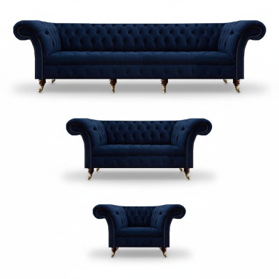 Design Furniture Complete 3-Piece Living Room Sofas Couch Chesterfield 4+2+1 Fabric