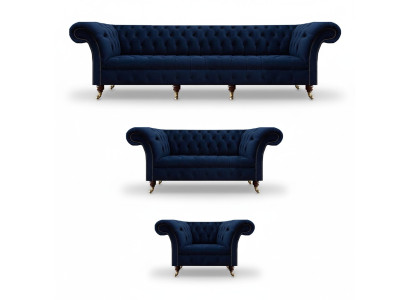 Design Furniture Complete 3-Piece Living Room Sofas Couch Chesterfield 4+2+1 Fabric