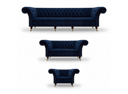 Design Furniture Complete 3-Piece Living Room Sofas Couch Chesterfield 4+2+1 Fabric