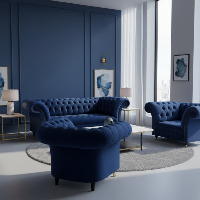 Chesterfield Luxury Furnishings 2x Armchairs Three-Seater Sofa Couch Living Room 3+1+1