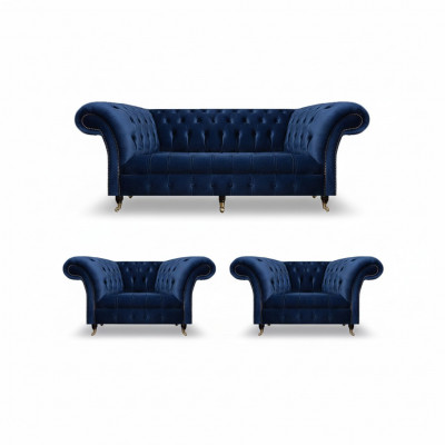 Chesterfield Luxury Furnishings 2x Armchairs Three-Seater Sofa Couch Living Room 3+1+1