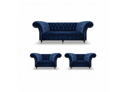 Chesterfield Luxury Furnishings 2x Armchairs Three-Seater Sofa Couch Living Room 3+1+1