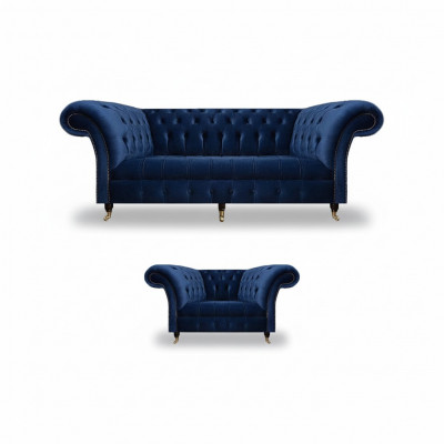 Complete Set Sofa Three-Seater Luxury Armchair Furniture Living Room Chesterfield