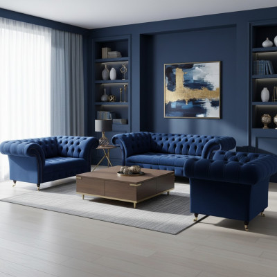 Living room 3-piece luxury complete sofas Chesterfield fabric furniture armchair