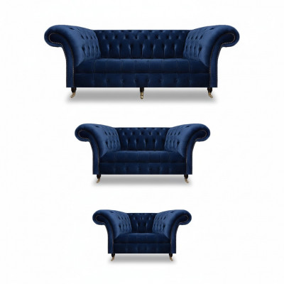 Living room 3-piece luxury complete sofas Chesterfield fabric furniture armchair