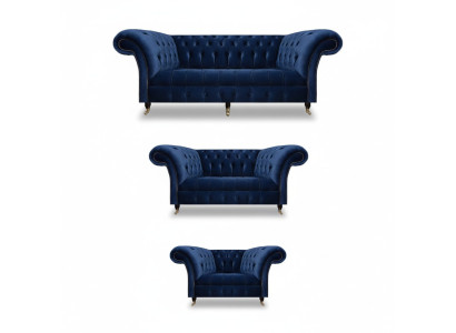 Living room 3-piece luxury complete sofas Chesterfield fabric furniture armchair