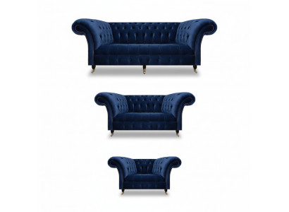 Living room 3-piece luxury complete sofas Chesterfield fabric furniture armchair