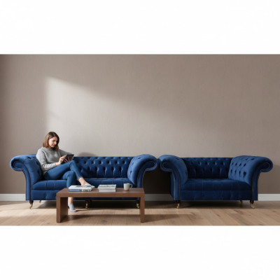 Chesterfield Set Three-Seater Sofa Couch Furniture Armchair Living Room New