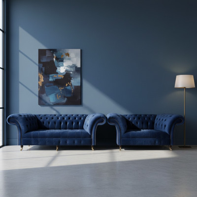 Chesterfield Set Three-Seater Sofa Couch Furniture Armchair Living Room New