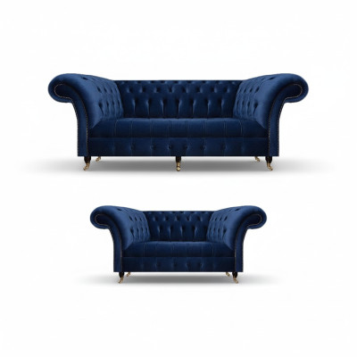 Chesterfield Set Three-Seater Sofa Couch Furniture Armchair Living Room New