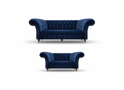 Chesterfield Set Three-Seater Sofa Couch Furniture Armchair Living Room New