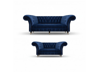 Chesterfield Set Three-Seater Sofa Couch Furniture Armchair Living Room New
