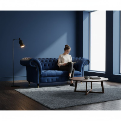 Sofa two-seater couch upholstered furniture Chesterfield textile blue design new