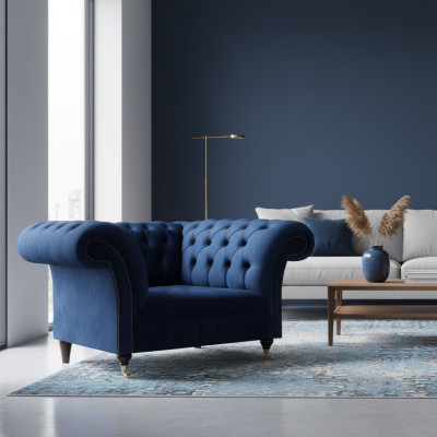 Luxury Blue Armchair Upholstered Seat Upholstered Furniture Living Room New Design Chesterfield