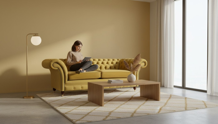 Sofa Couch Two-Seater Luxury Furniture Yellow Chesterfield Living Room