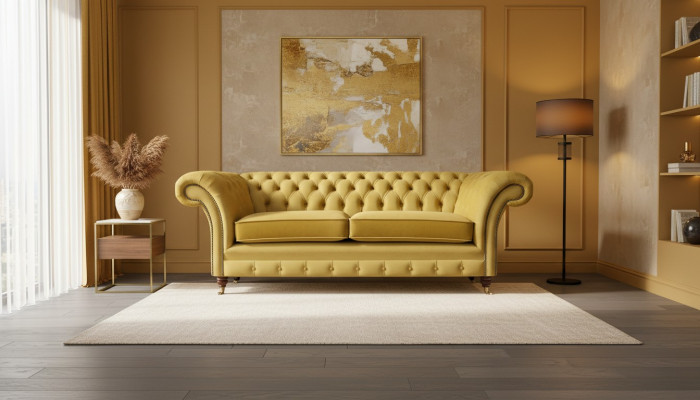Sofa Couch Two-Seater Luxury Furniture Yellow Chesterfield Living Room