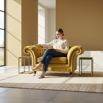 New luxury armchair yellow seat furniture Chesterfield living room textile