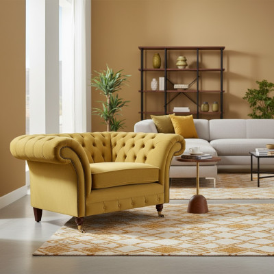 New luxury armchair yellow seat furniture Chesterfield living room textile