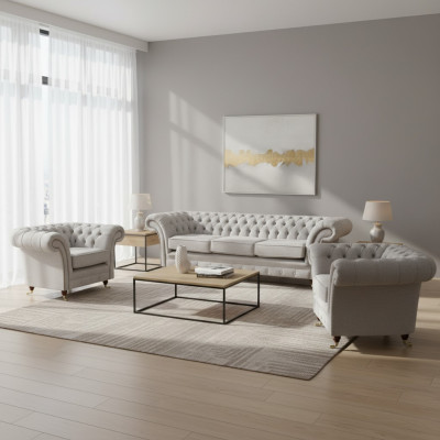 Luxury Furniture New Sofa Set Living Room Set 3-piece Gray Chesterfield