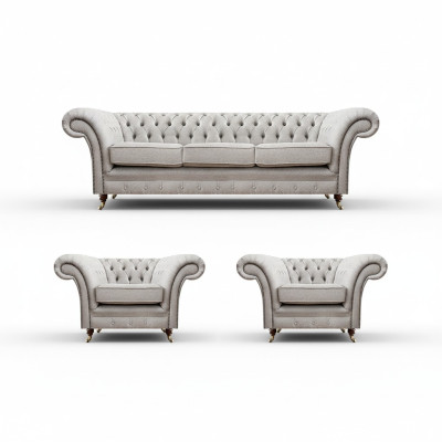 Luxury Furniture New Sofa Set Living Room Set 3-piece Gray Chesterfield