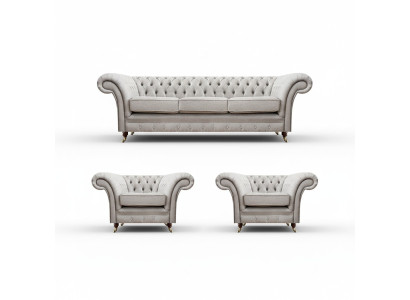 Luxury Furniture New Sofa Set Living Room Set 3-piece Gray Chesterfield