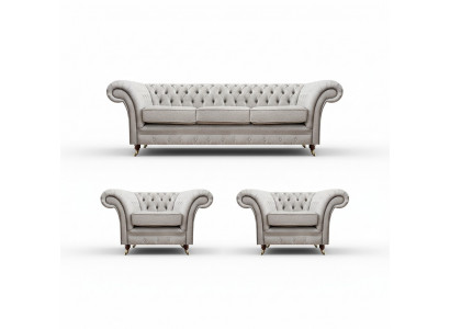 Luxury Furniture New Sofa Set Living Room Set 3-piece Gray Chesterfield