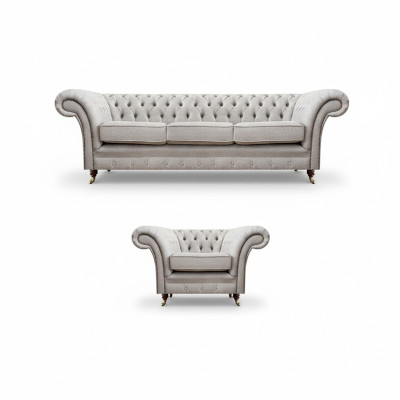 Gray Luxury Set Sofa Three-Seater Couch Chesterfield Armchair Living Room