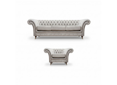 Gray Luxury Set Sofa Three-Seater Couch Chesterfield Armchair Living Room