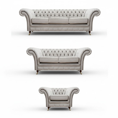 Living room sofas complete armchair luxury seating gray Chesterfield upholstered furniture