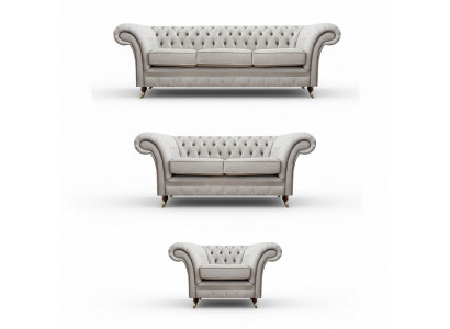 Living room sofas complete armchair luxury seating gray Chesterfield upholstered furniture