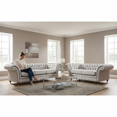 Luxury Set 2-piece Three-Seater with Two-Seater Sofas Chesterfield Upholstered Furniture Seat