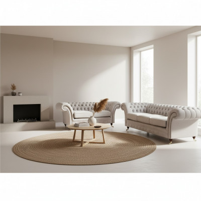 Luxury Set 2-piece Three-Seater with Two-Seater Sofas Chesterfield Upholstered Furniture Seat