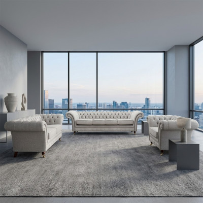 Chesterfield Gray Set Luxury Upholstered Furniture Sofas Complete Living Room