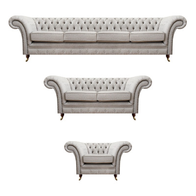 Chesterfield Gray Set Luxury Upholstered Furniture Sofas Complete Living Room