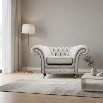 Living room luxury armchair upholstered furniture new gray fabric Chesterfield