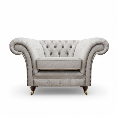 Living room luxury armchair upholstered furniture new gray fabric Chesterfield