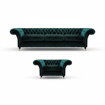 Luxury Complete Living Room Sofa Couch Three-Seater New Chesterfield Armchair