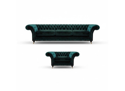 Luxury Complete Living Room Sofa Couch Three-Seater New Chesterfield Armchair