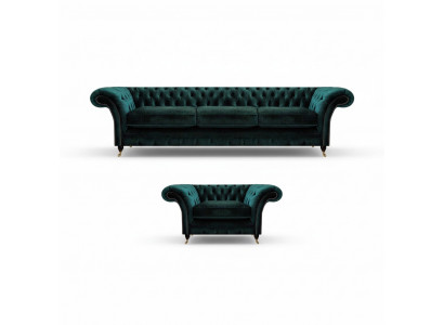 Luxury Complete Living Room Sofa Couch Three-Seater New Chesterfield Armchair
