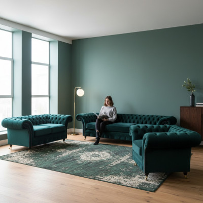 Living room luxury furnishings complete sofas couches Chesterfield upholstery 3+2+1